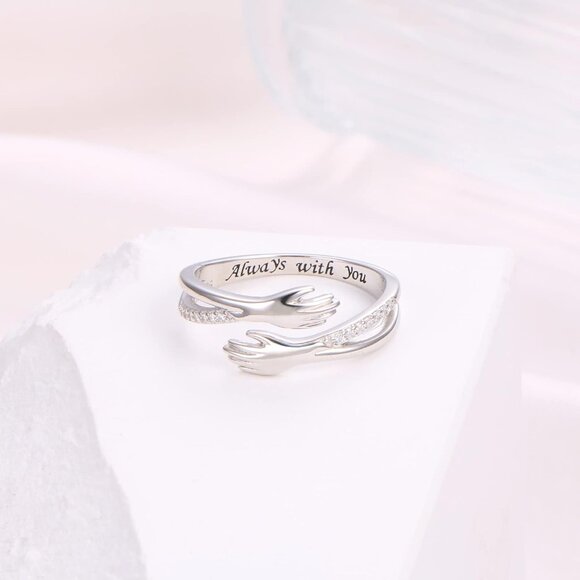 Women S925 Sterling Silver Hug Rings Hand Open Promise  Always with You - Picture 3 of 7